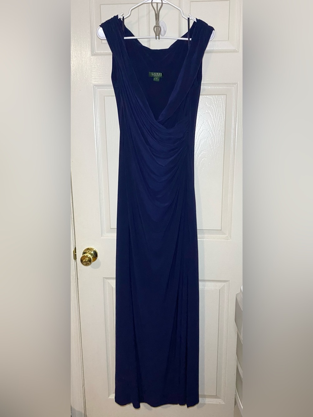 Ralph Lauren Navy Draped Neck Maxi Dress
